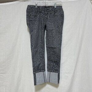 Miss Me Jeans Women 26 Gray Leopard Cargo Pants Denim Skinny 31" inseam